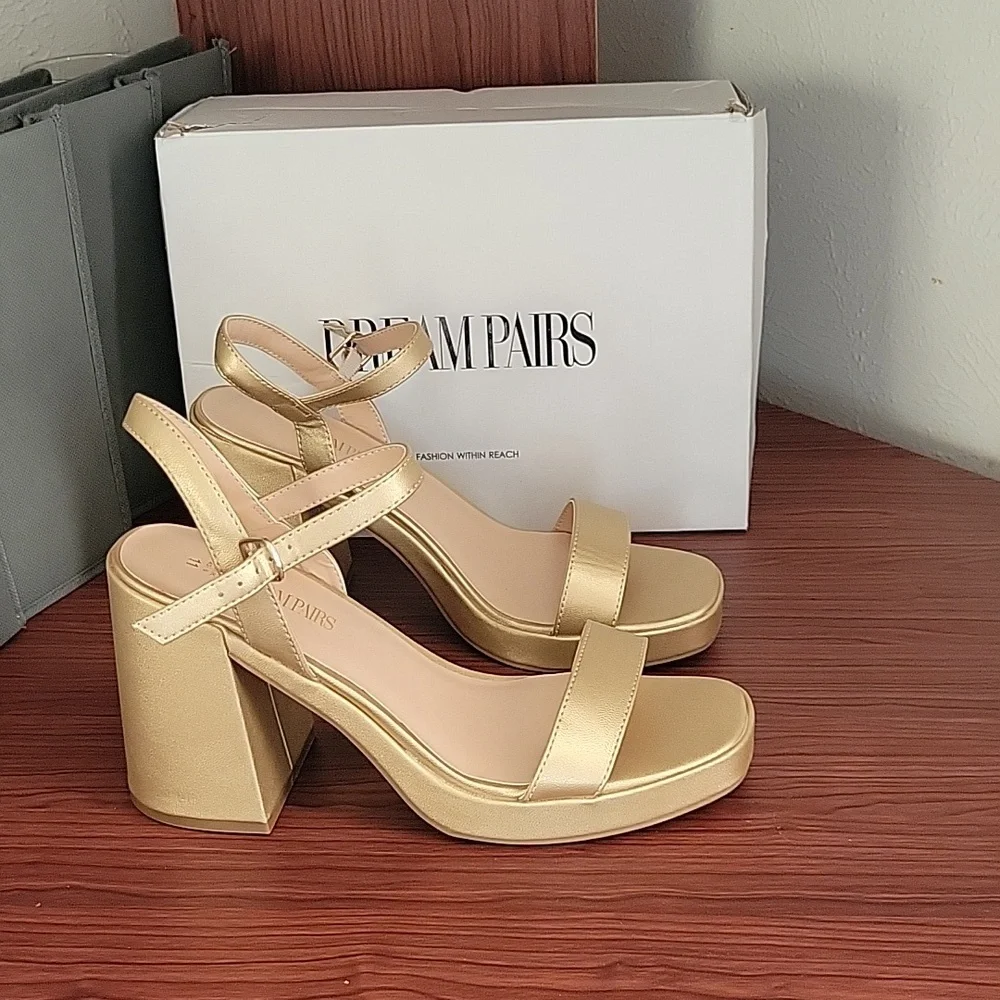 DREAM PAIRS Heels for Women Block Chunky Platform High Heels Open Toe He…